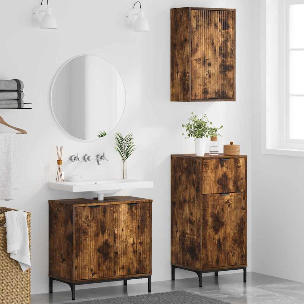 Badezimmermöbel-Set mit Schubladen 3 pcs Geräucherte Eiche