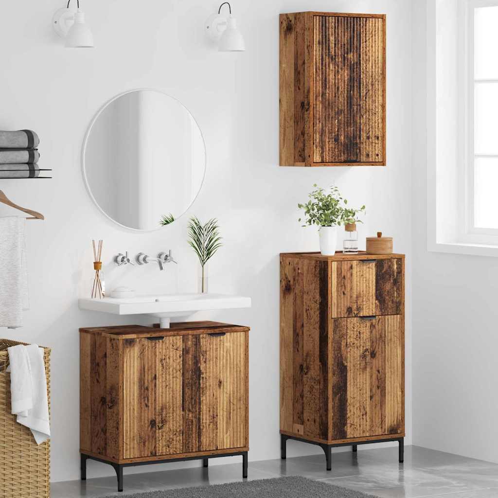 Badezimmermöbel-Set mit Tür 3 pcs Altholz Sperrholz und Metall