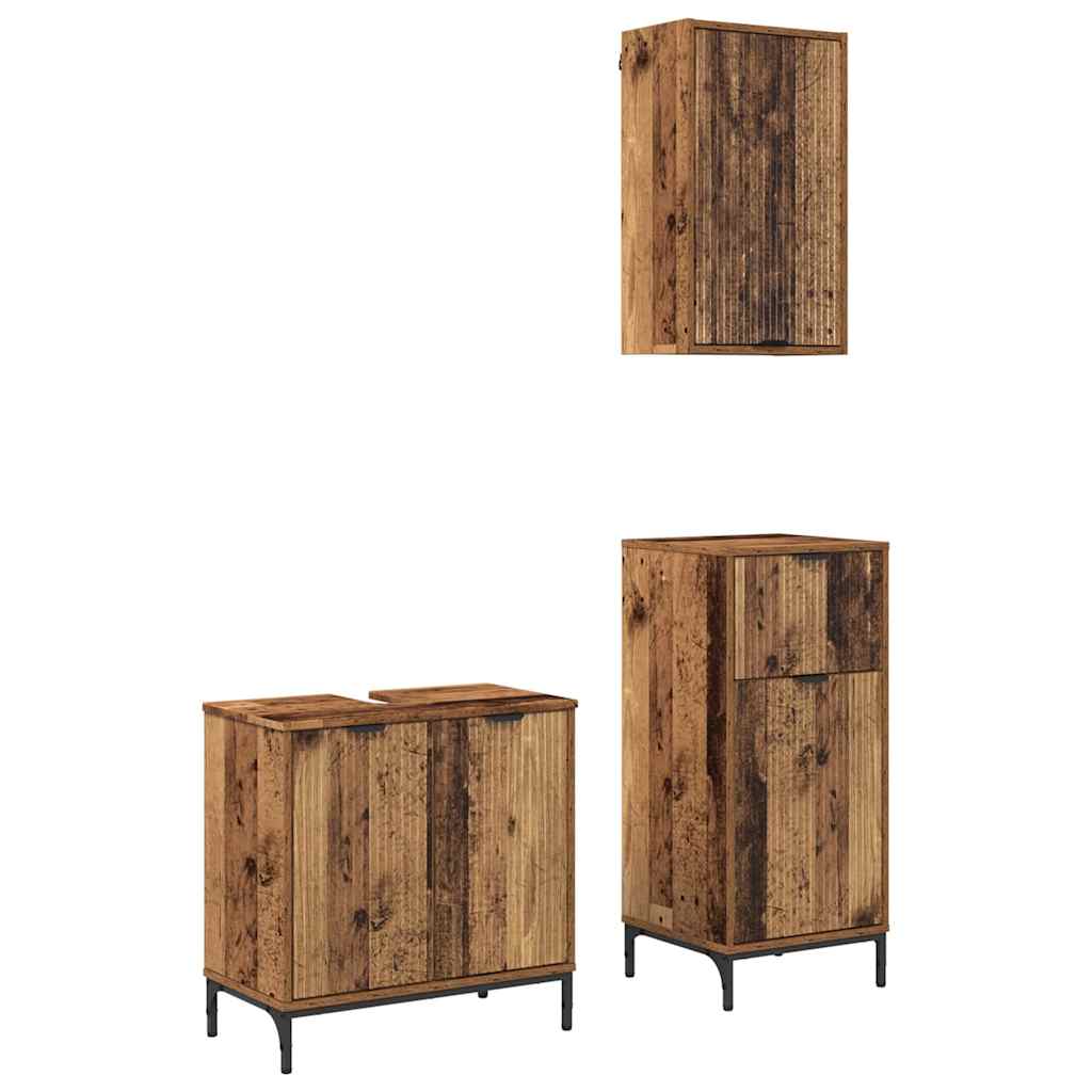 Badezimmermöbel-Set mit Tür 3 pcs Altholz Sperrholz und Metall
