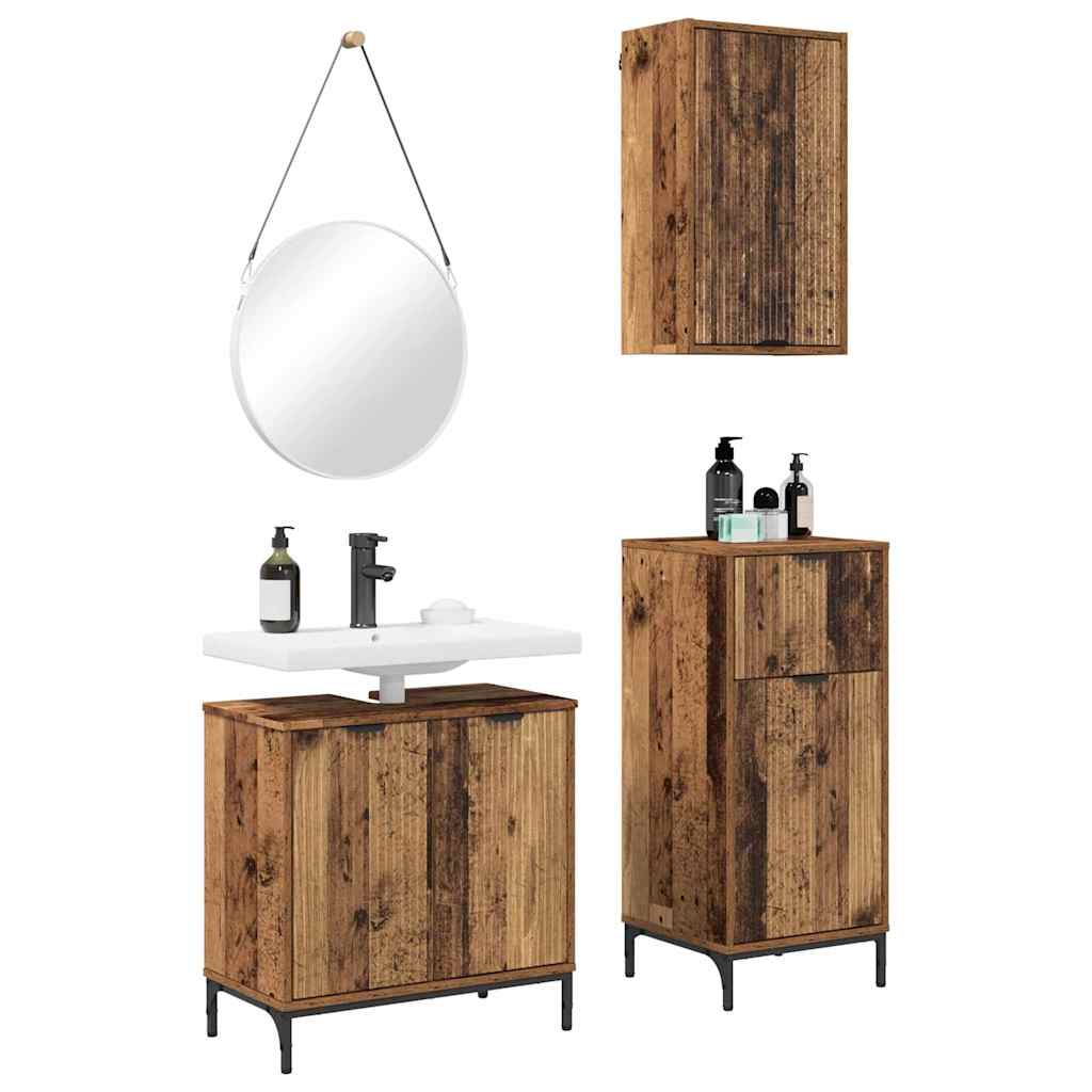 Badezimmermöbel-Set mit Tür 3 pcs Altholz Sperrholz und Metall