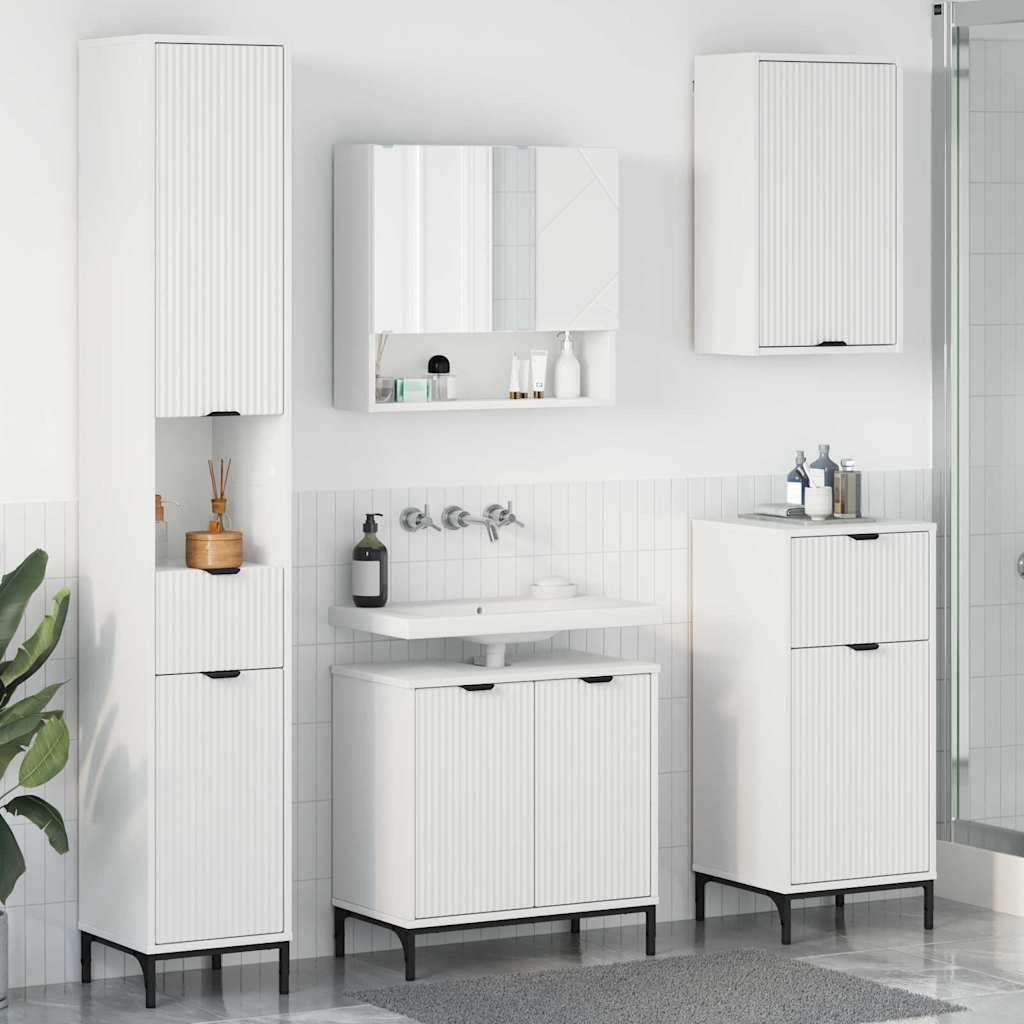 Badezimmermöbel-Set mit Schubladen Weiß Holzwerkstoff, Metall