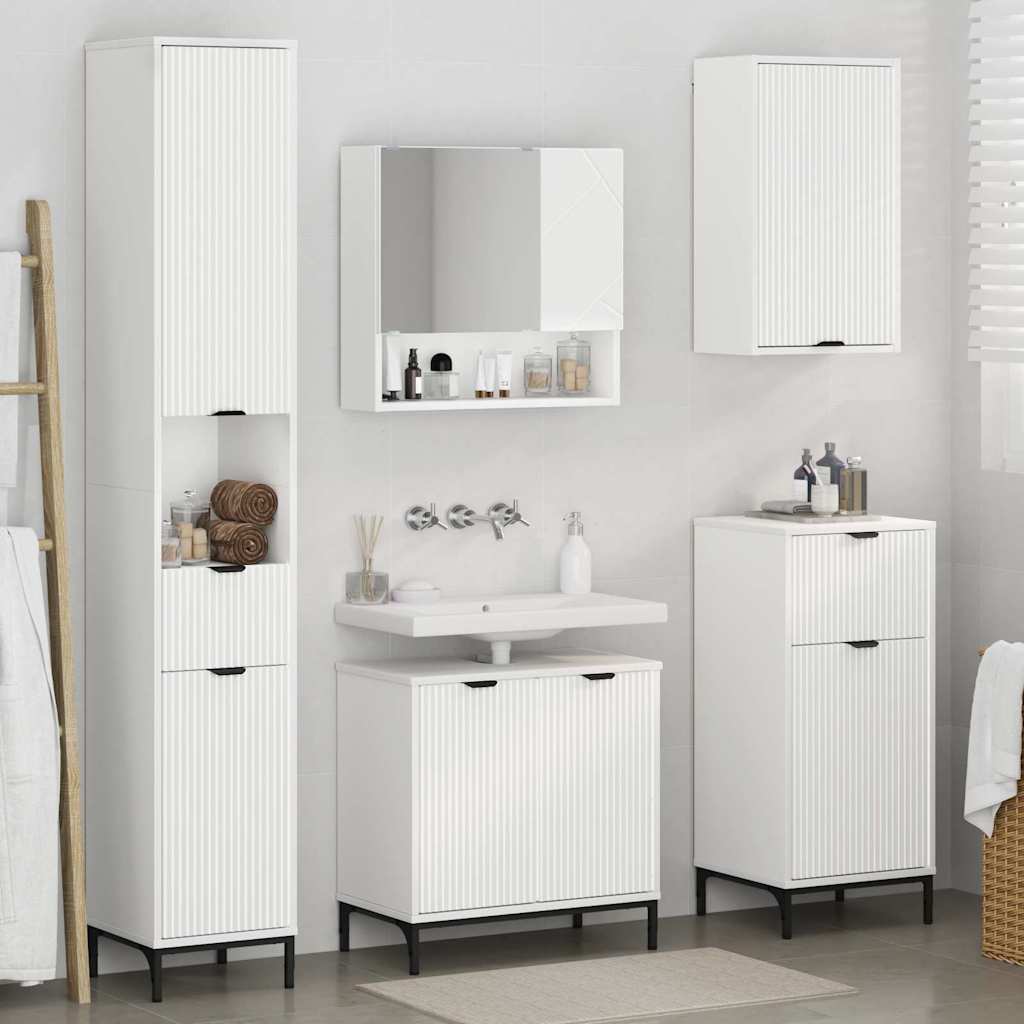 Badezimmermöbel-Set mit Schubladen Weiß Holzwerkstoff, Metall