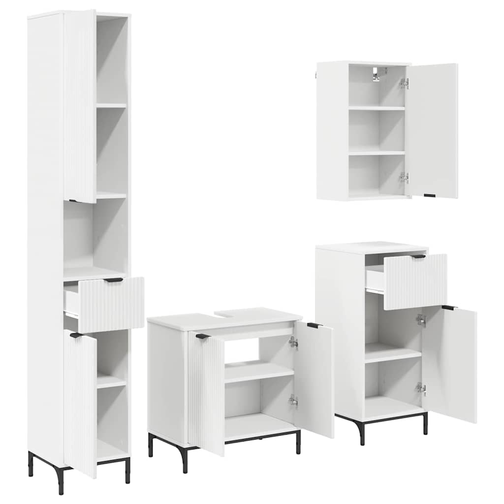 Badezimmermöbel-Set mit Schubladen Weiß Holzwerkstoff, Metall