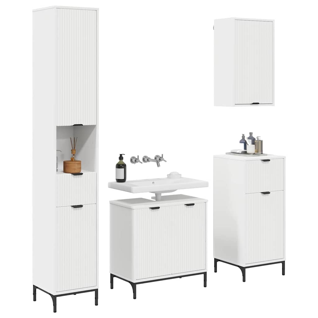 Badezimmermöbel-Set mit Schubladen Weiß Holzwerkstoff, Metall
