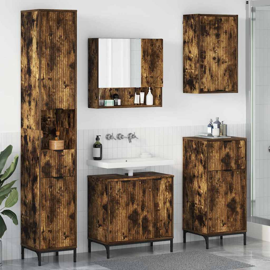 Badezimmermöbel-Set Geräucherte Eiche Holzwerkstoff, Metall