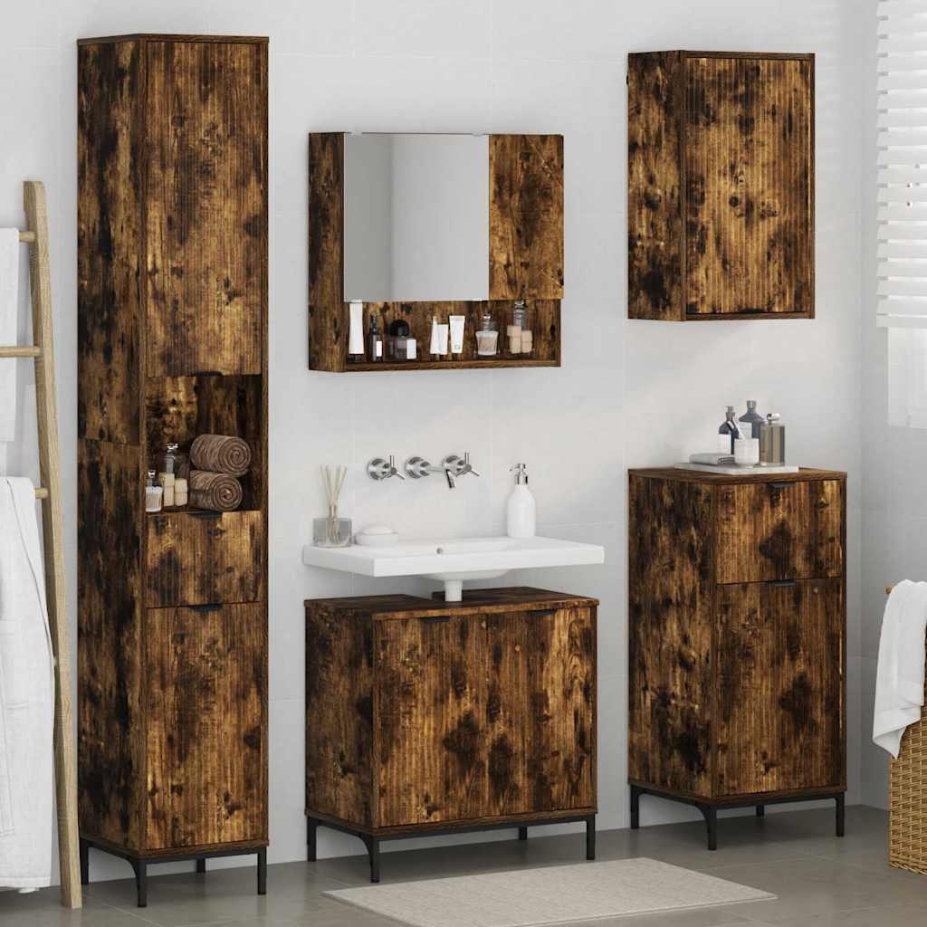 Badezimmermöbel-Set Geräucherte Eiche Holzwerkstoff, Metall