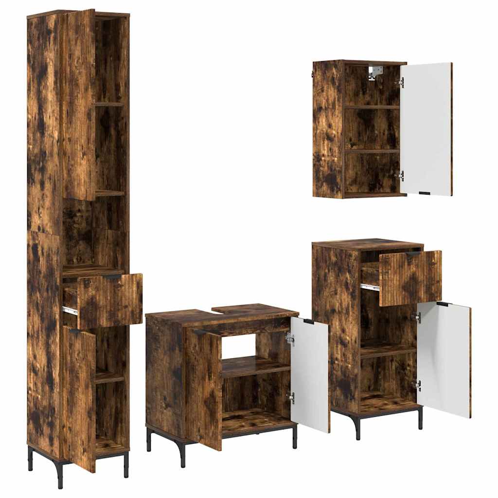 Badezimmermöbel-Set Geräucherte Eiche Holzwerkstoff, Metall