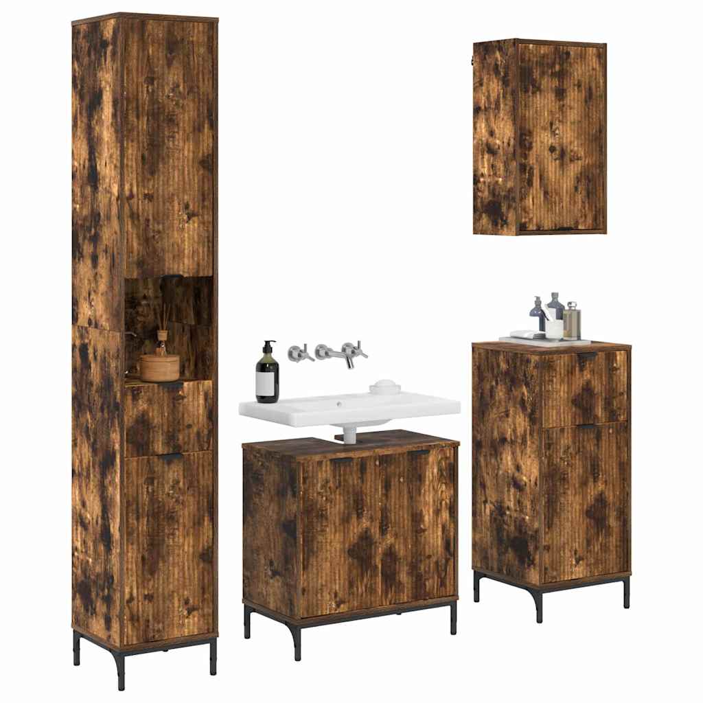 Badezimmermöbel-Set Geräucherte Eiche Holzwerkstoff, Metall