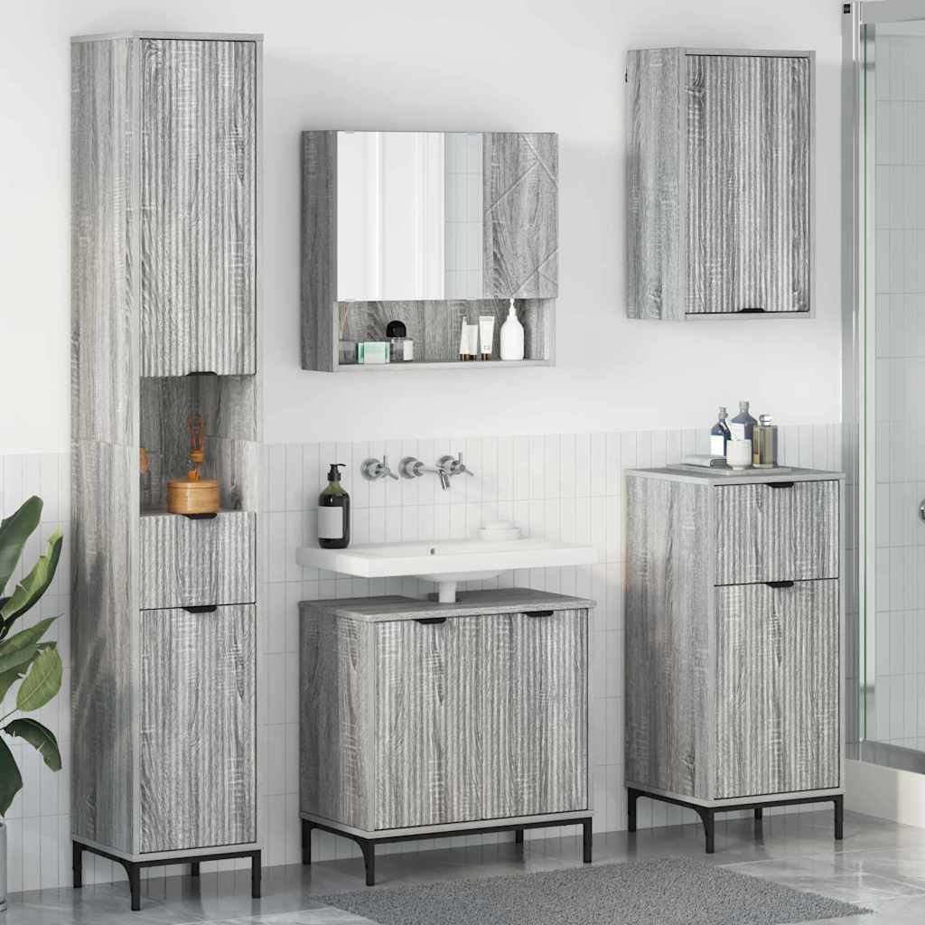 Badezimmermöbel-Set mit Tür Graues Sonoma Holzwerkstoff, Metall