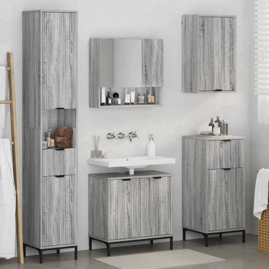Badezimmermöbel-Set mit Tür Graues Sonoma Holzwerkstoff, Metall
