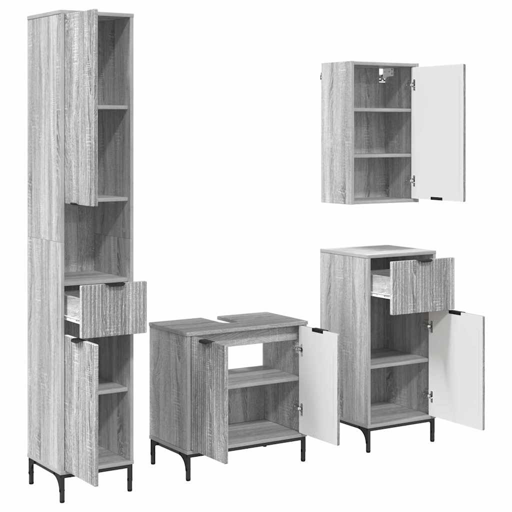 Badezimmermöbel-Set mit Tür Graues Sonoma Holzwerkstoff, Metall