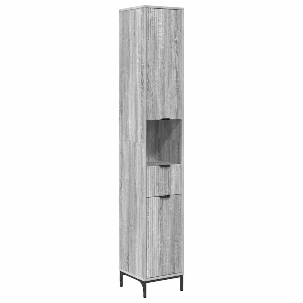 Badezimmermöbel-Set mit Tür Graues Sonoma Holzwerkstoff, Metall