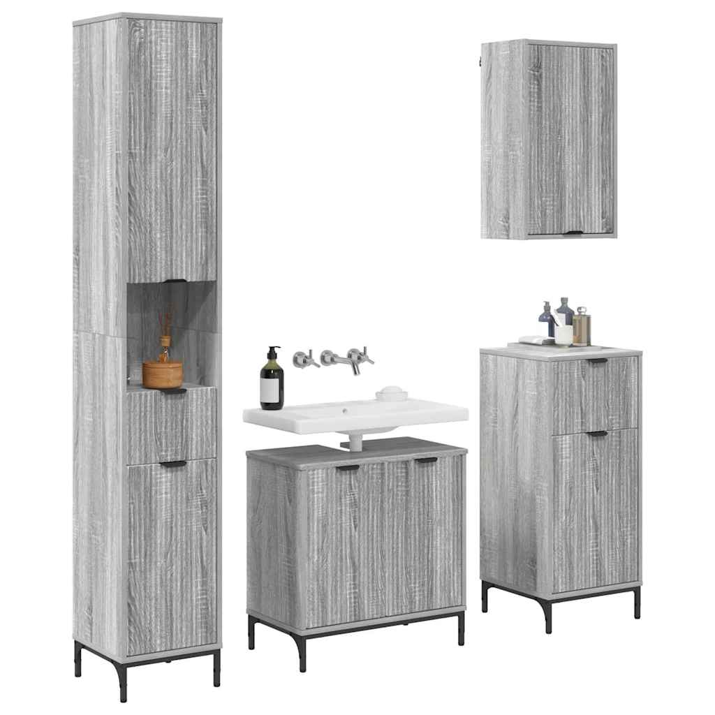 Badezimmermöbel-Set mit Tür Graues Sonoma Holzwerkstoff, Metall
