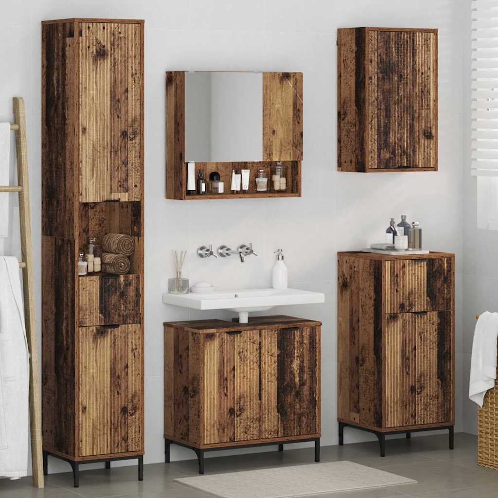 Badezimmermöbel-Set Wandmontiert Altholz Holzwerkstoff, Metall