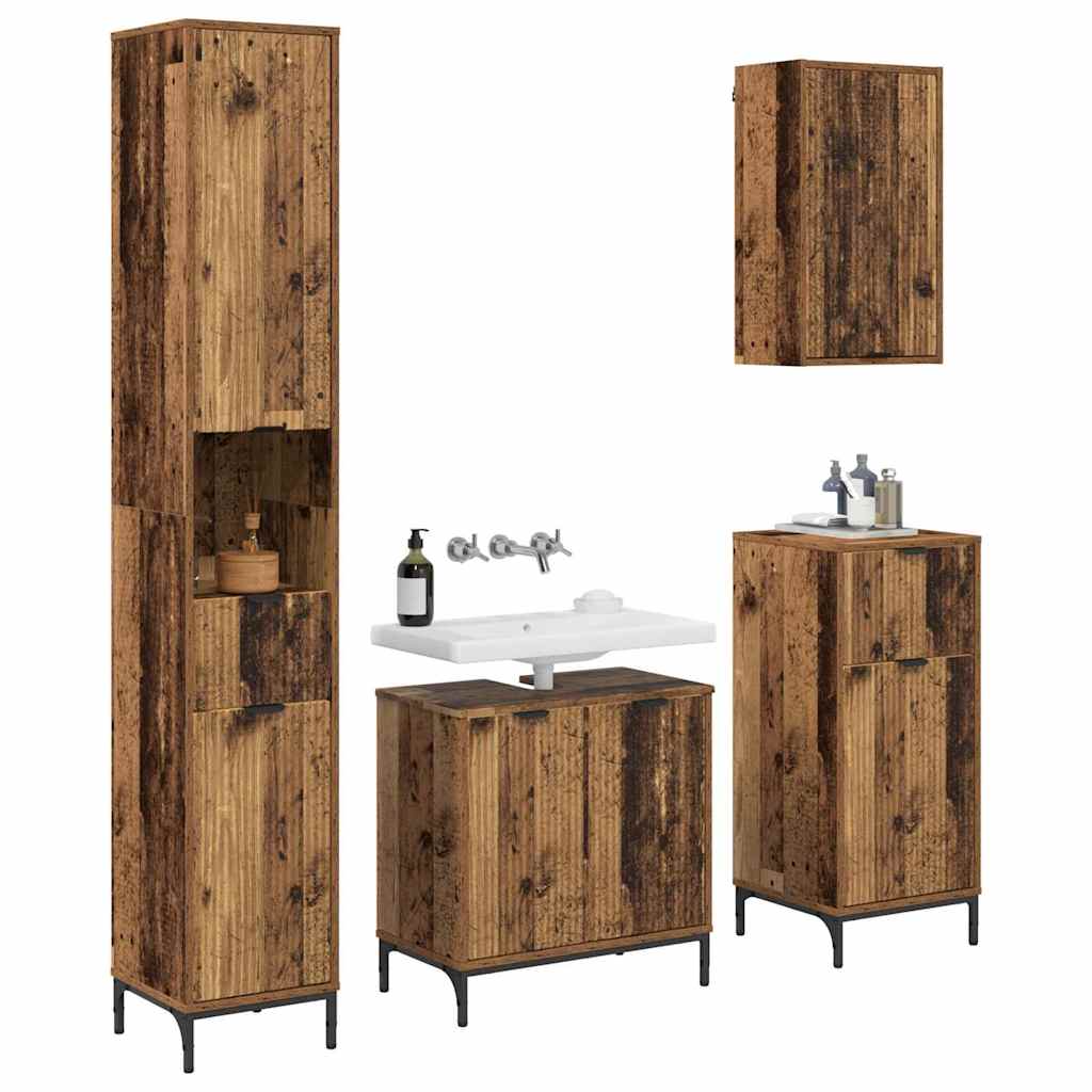 Badezimmermöbel-Set Wandmontiert Altholz Holzwerkstoff, Metall