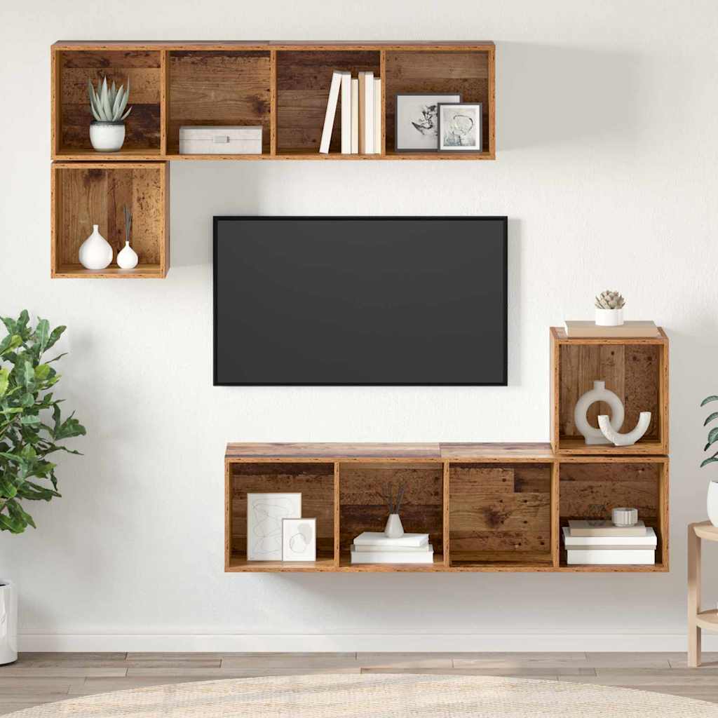 TV-Schrankset Wandmontiert 4 pcs Altholz Holzwerkstoff