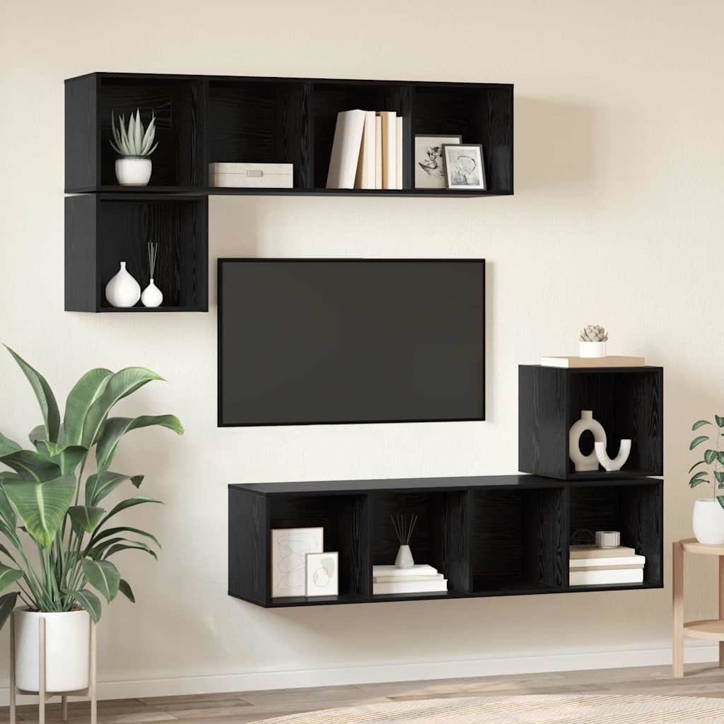 TV-Schrankset 4 pcs Schwarz Eichen-Optik Holzwerkstoff
