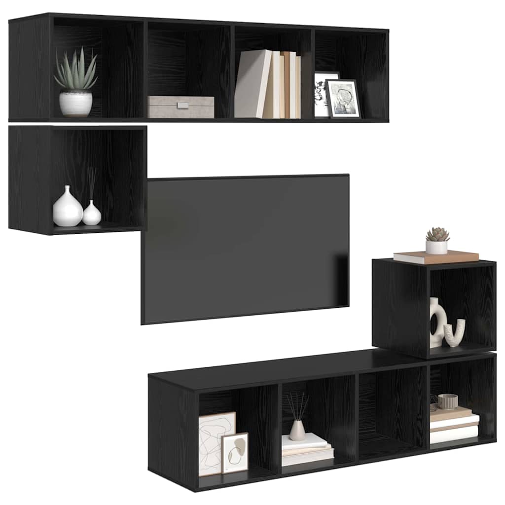 TV-Schrankset 4 pcs Schwarz Eichen-Optik Holzwerkstoff