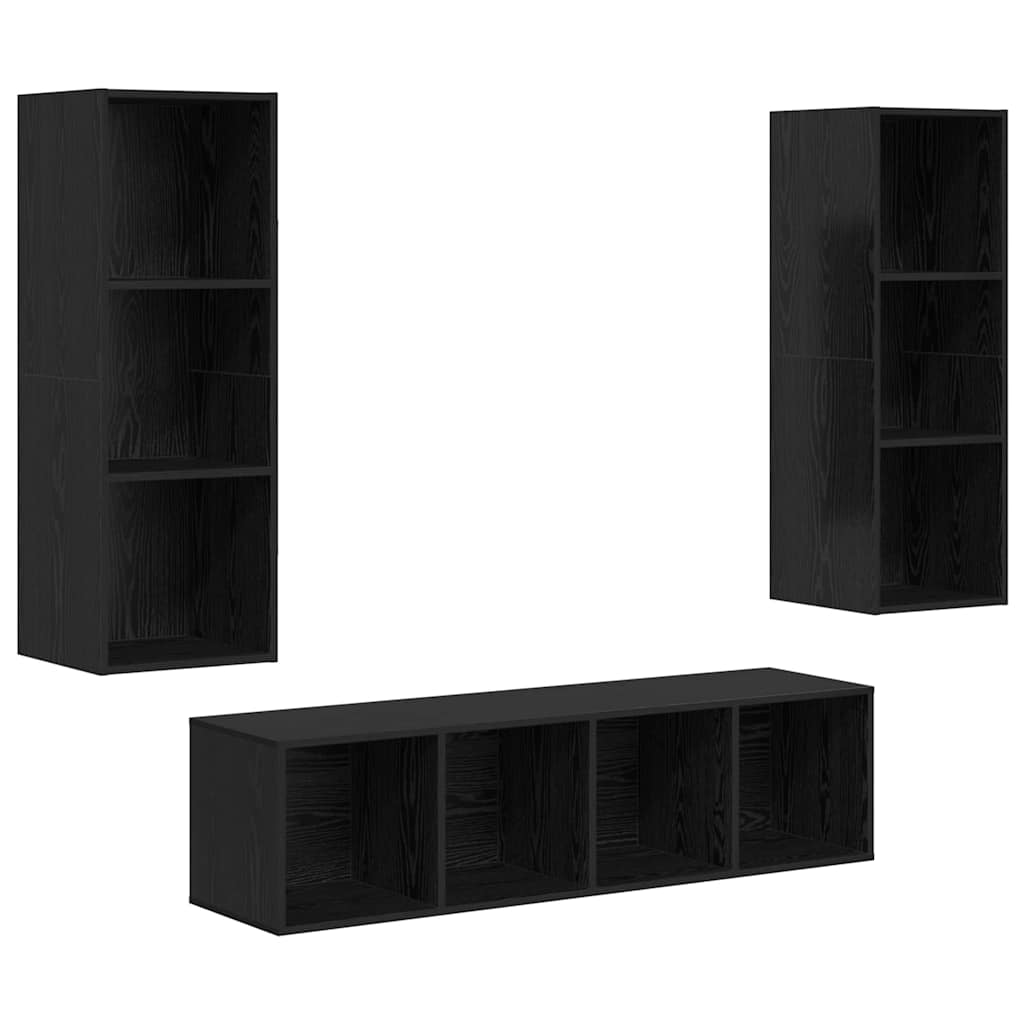 TV-Schrankset 3 pcs Schwarz Eichen-Optik Holzwerkstoff
