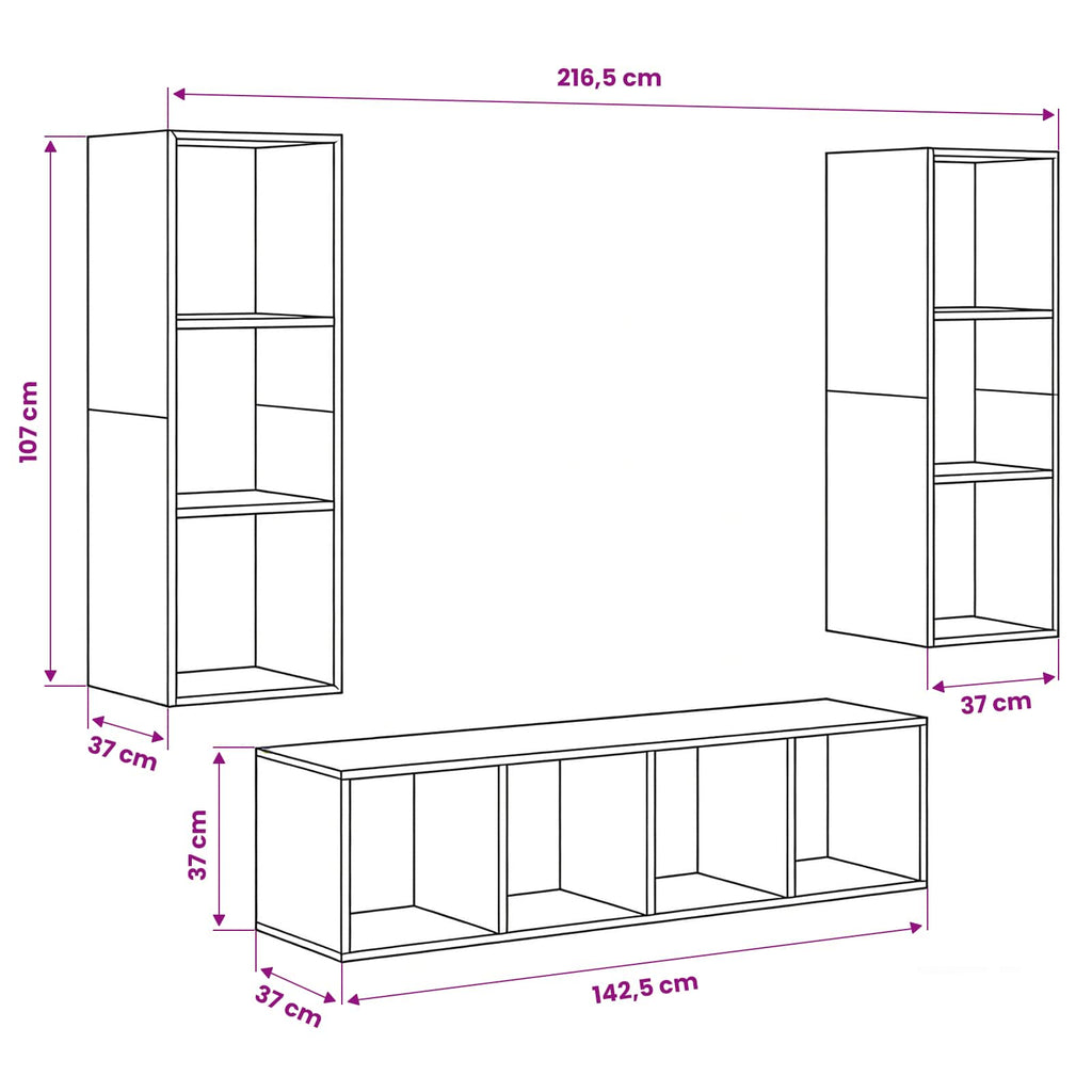 TV-Schrankset 3 pcs Schwarz Eichen-Optik Holzwerkstoff