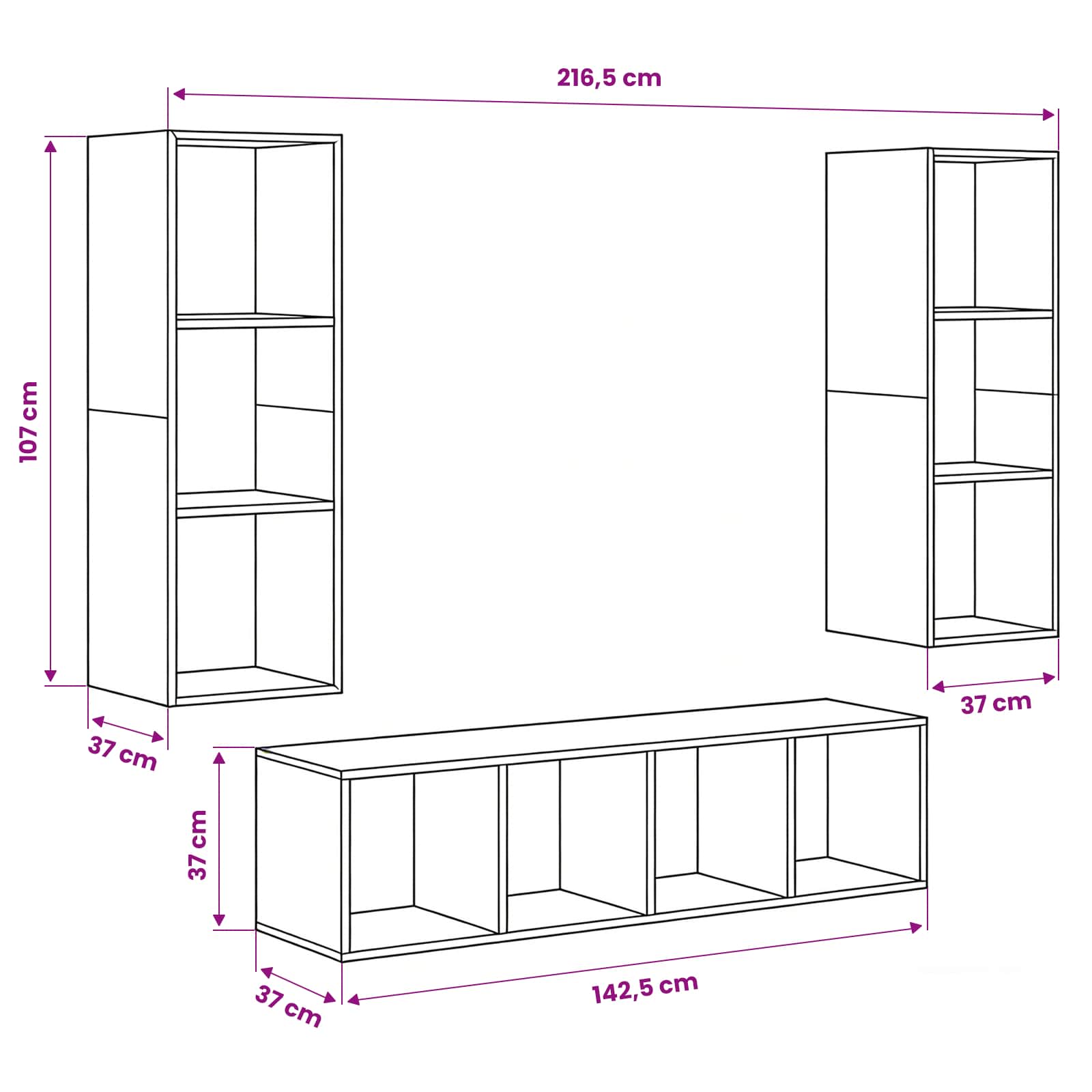 TV-Schrankset 3 pcs Schwarz Eichen-Optik Holzwerkstoff