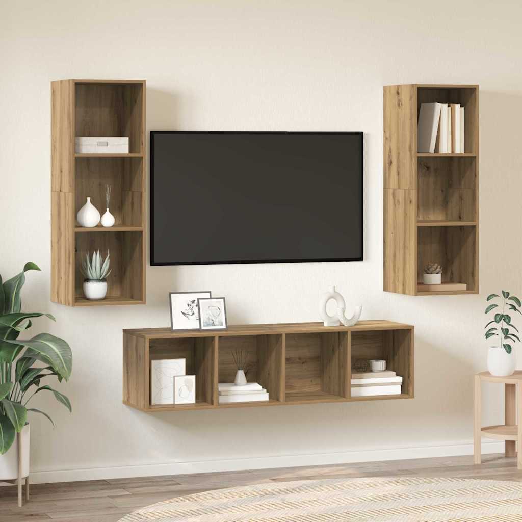 TV-Schrankset Wandmontiert 3 pcs Artisan-Eiche Holzwerkstoff