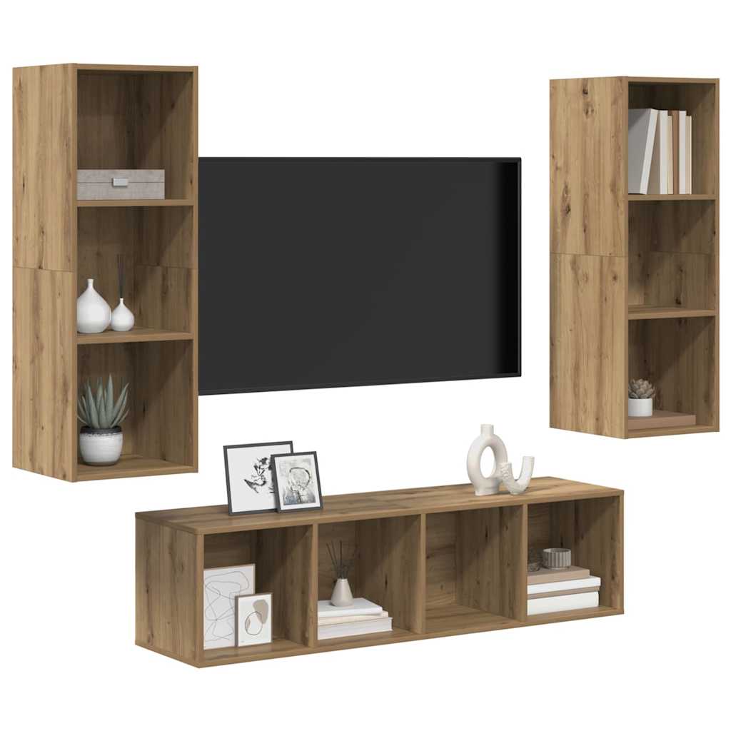 TV-Schrankset Wandmontiert 3 pcs Artisan-Eiche Holzwerkstoff