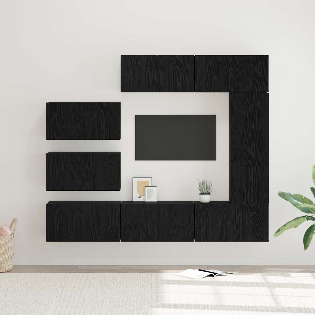 TV-Schrankset 8 pcs Schwarz Eichen-Optik Holzwerkstoff