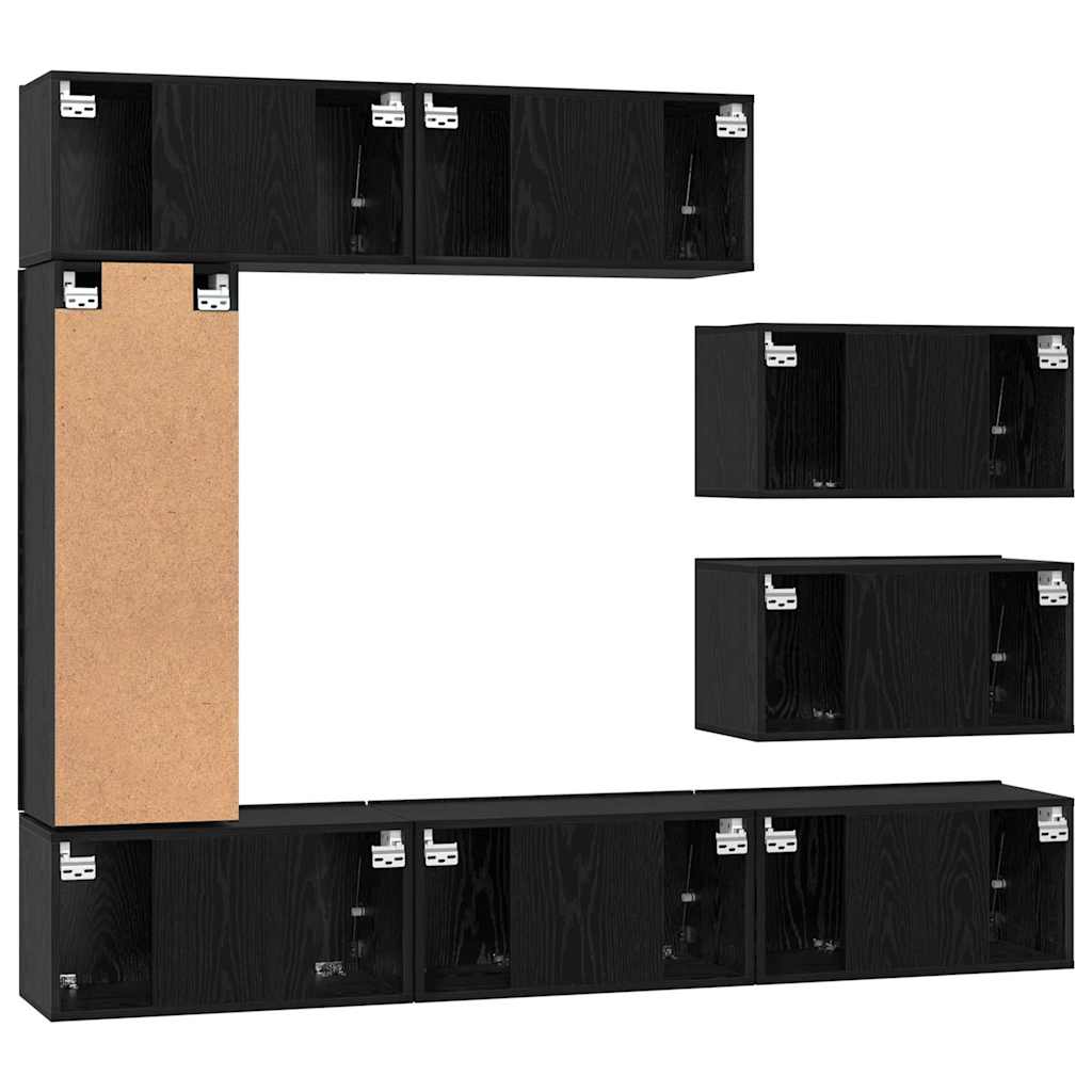 TV-Schrankset 8 pcs Schwarz Eichen-Optik Holzwerkstoff