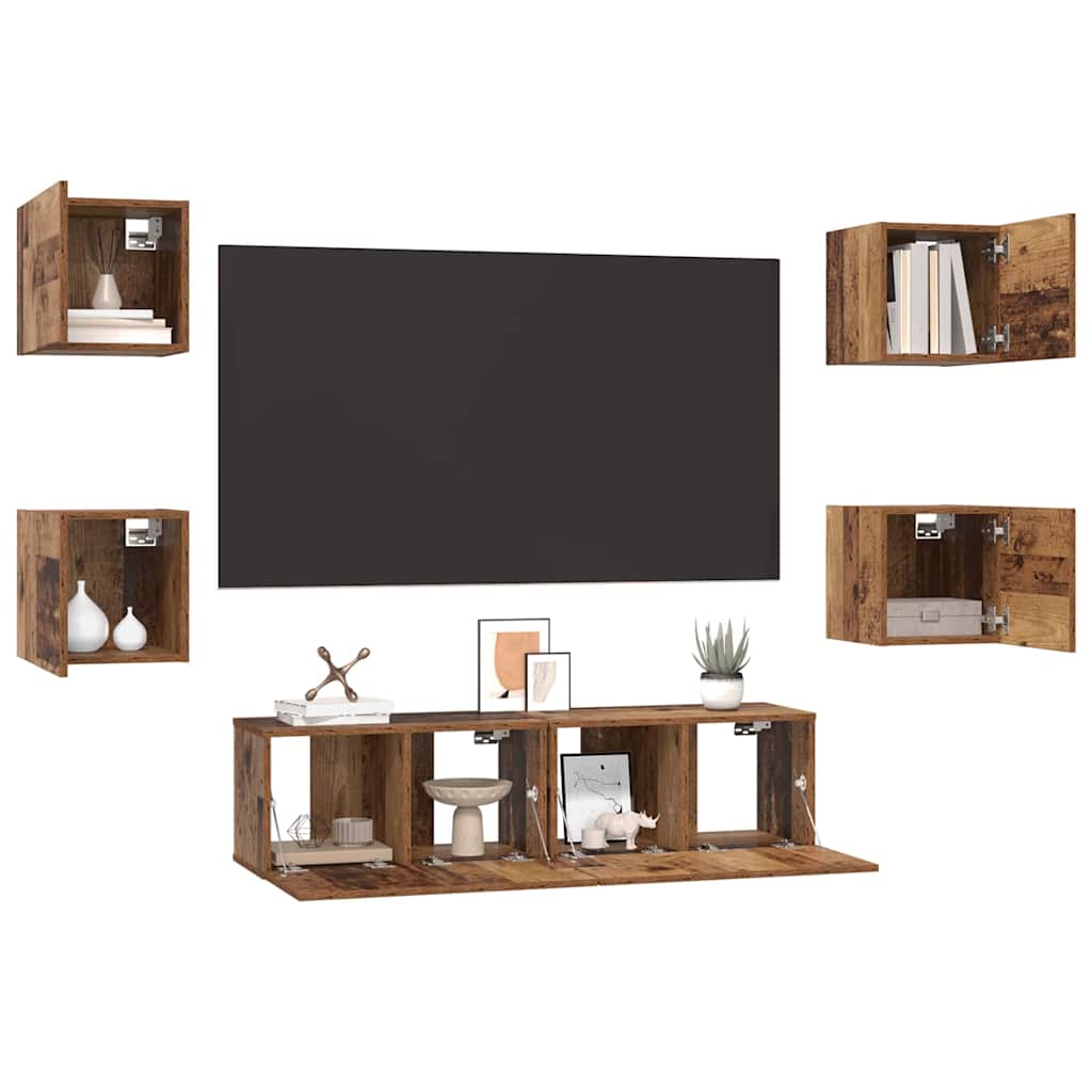 TV-Schrankset Wandmontiert 6 pcs Altholz Holzwerkstoff