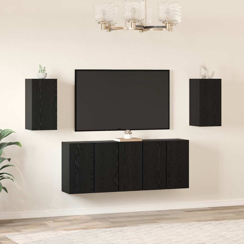 TV-Schrankset 7 pcs Schwarz Eichen-Optik 30,5 x 30 x 60 cm