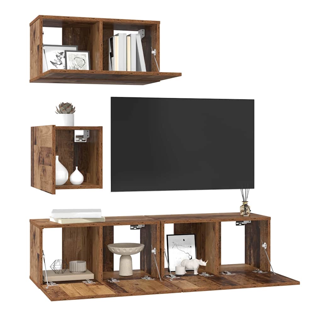 TV-Schrankset Wandmontiert 4 pcs Altholz Holzwerkstoff