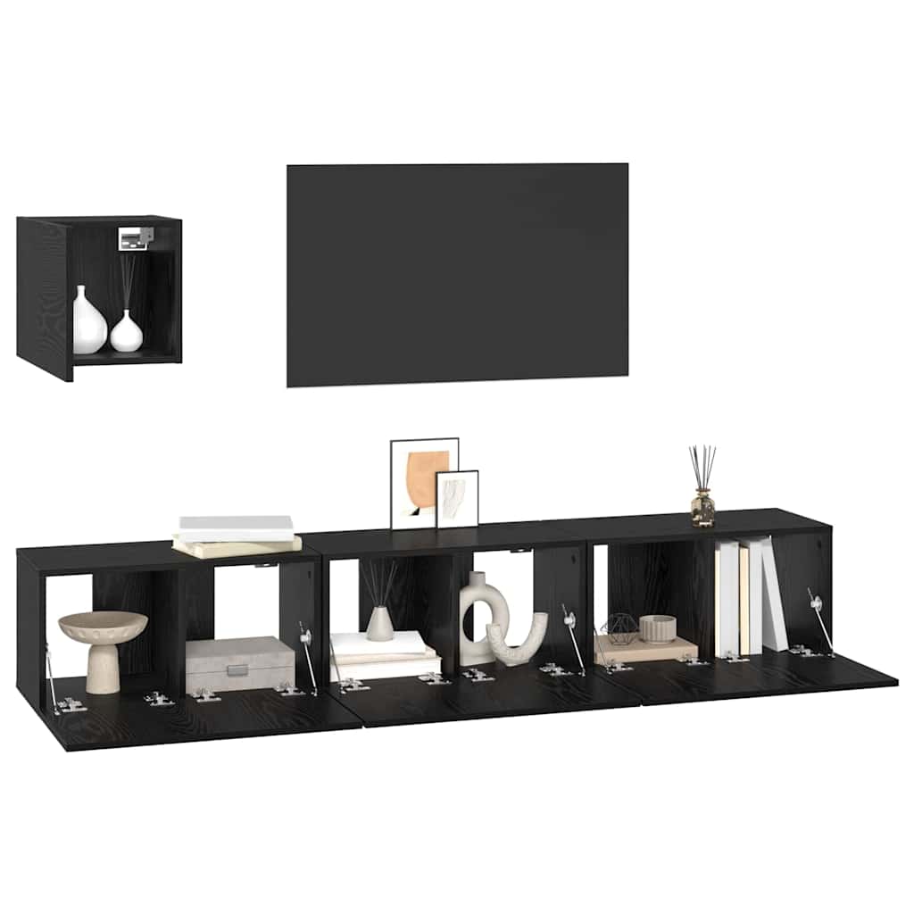 TV-Schrankset 4 pcs Schwarz Eichen-Optik Holzwerkstoff