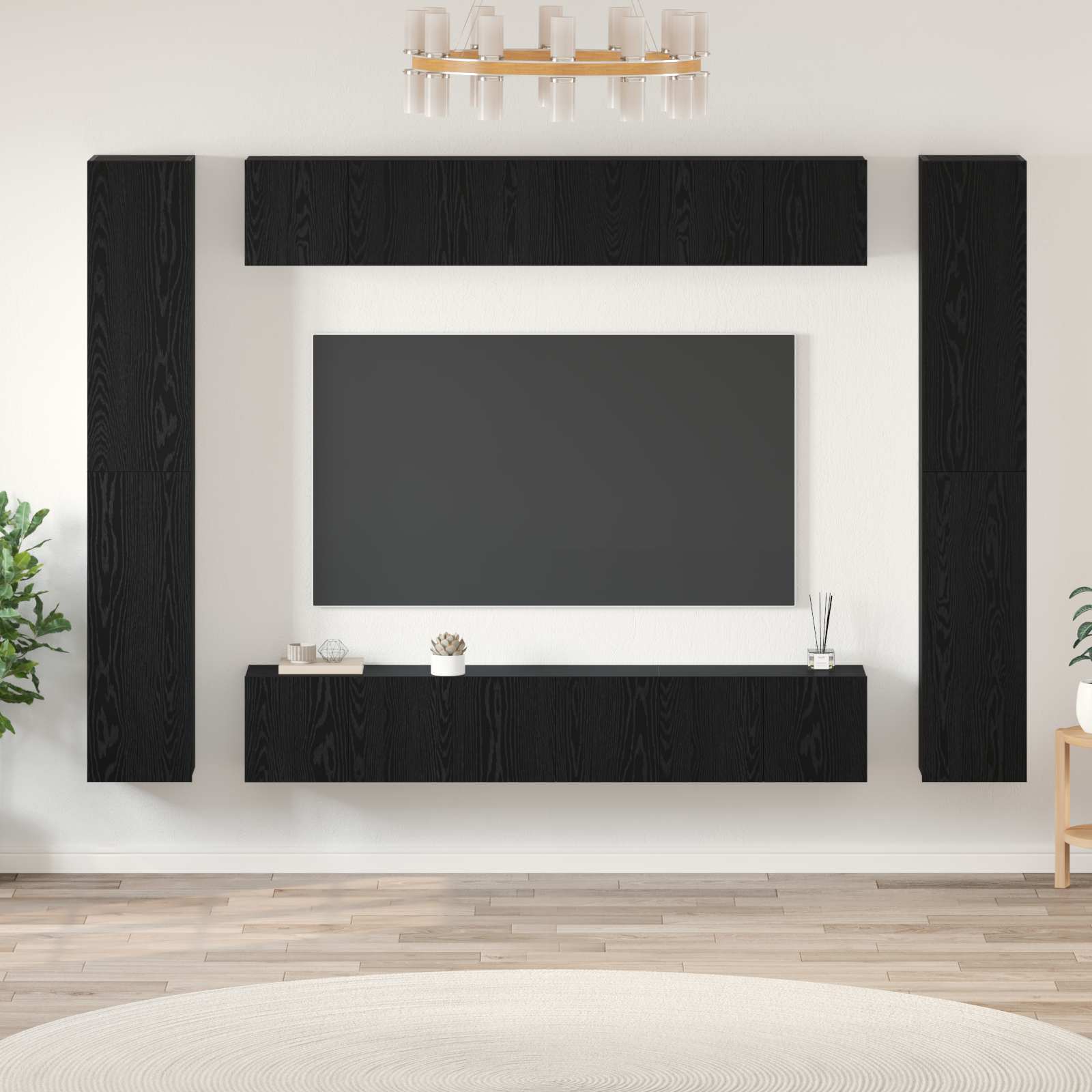 TV-Schrankset 10 pcs Schwarz Eichen-Optik Holzwerkstoff
