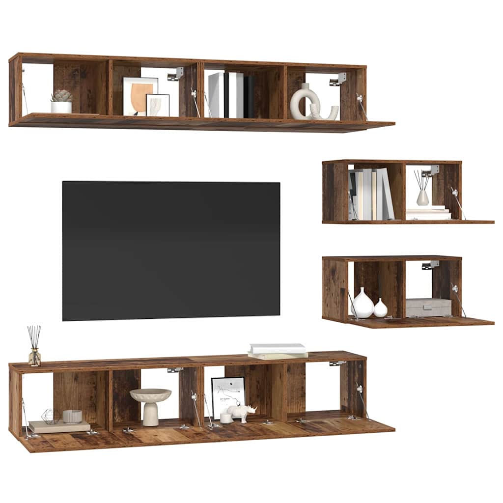 TV-Schrankset Wandmontiert 6 pcs Altholz Holzwerkstoff