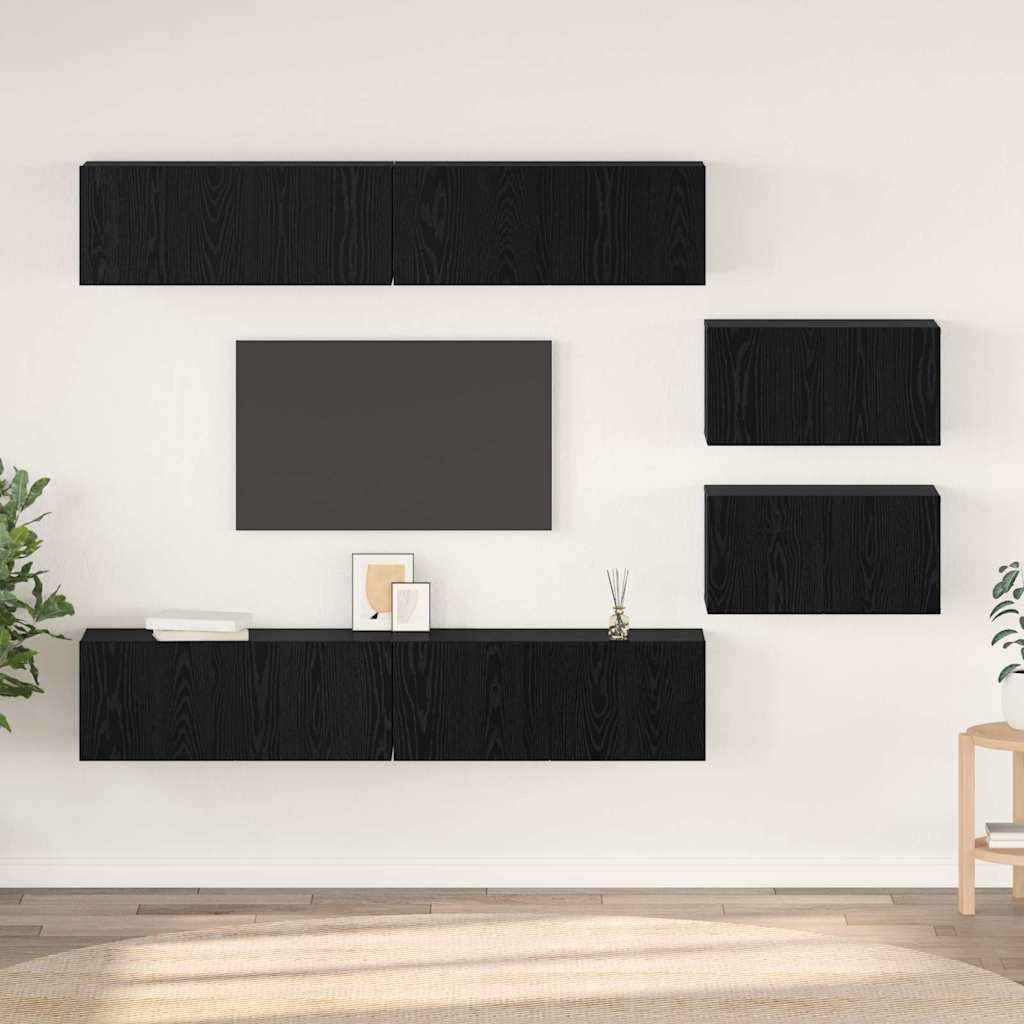 TV-Schrankset 6 pcs Schwarz Eichen-Optik Holzwerkstoff