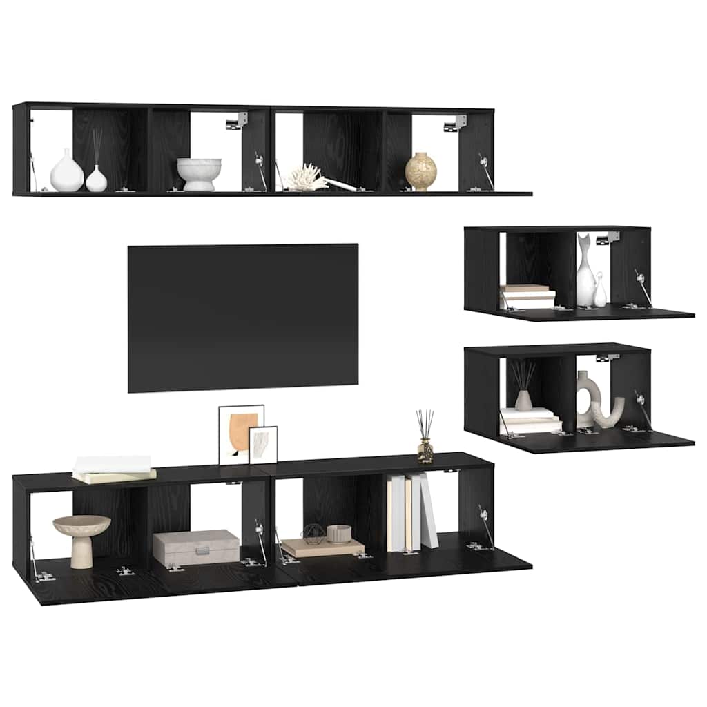 TV-Schrankset 6 pcs Schwarz Eichen-Optik Holzwerkstoff