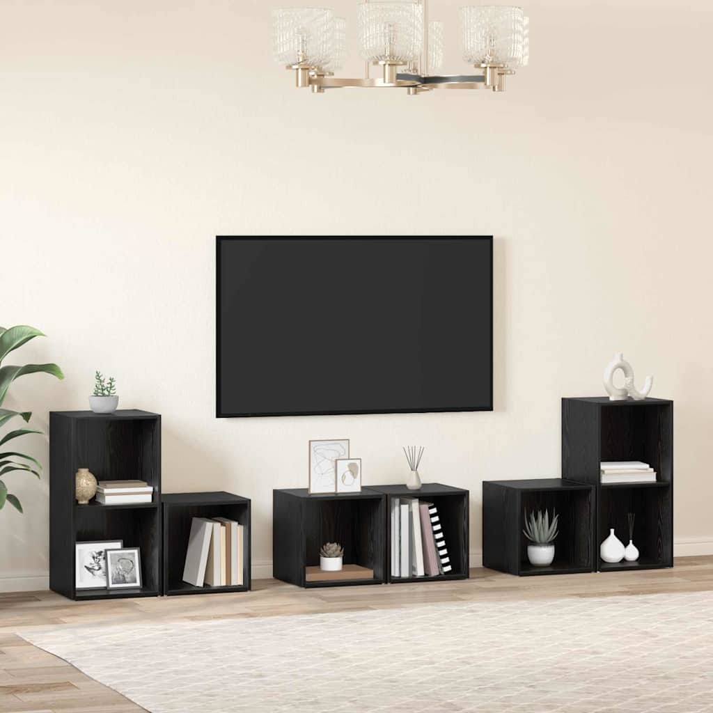 TV-Schrankset 6 pcs Schwarz Eichen-Optik Holzwerkstoff