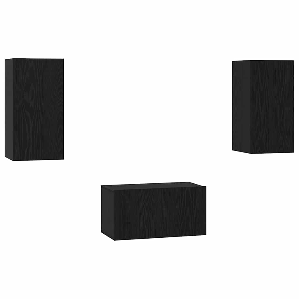 TV-Schrankset 3 pcs Schwarz Eichen-Optik Holzwerkstoff