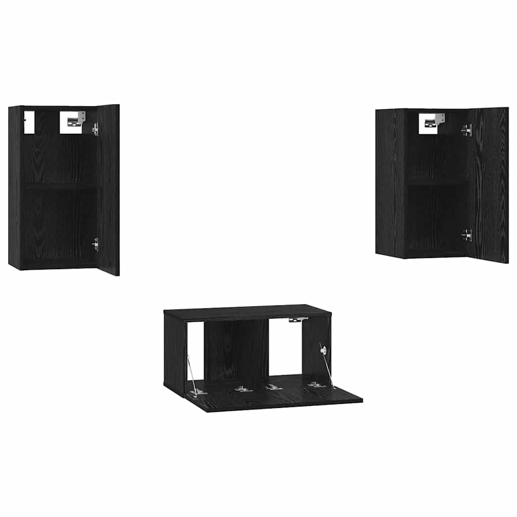 TV-Schrankset 3 pcs Schwarz Eichen-Optik Holzwerkstoff