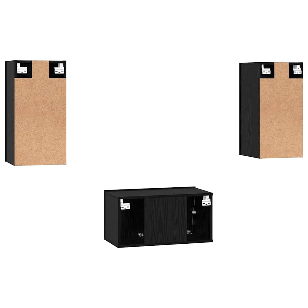 TV-Schrankset 3 pcs Schwarz Eichen-Optik Holzwerkstoff