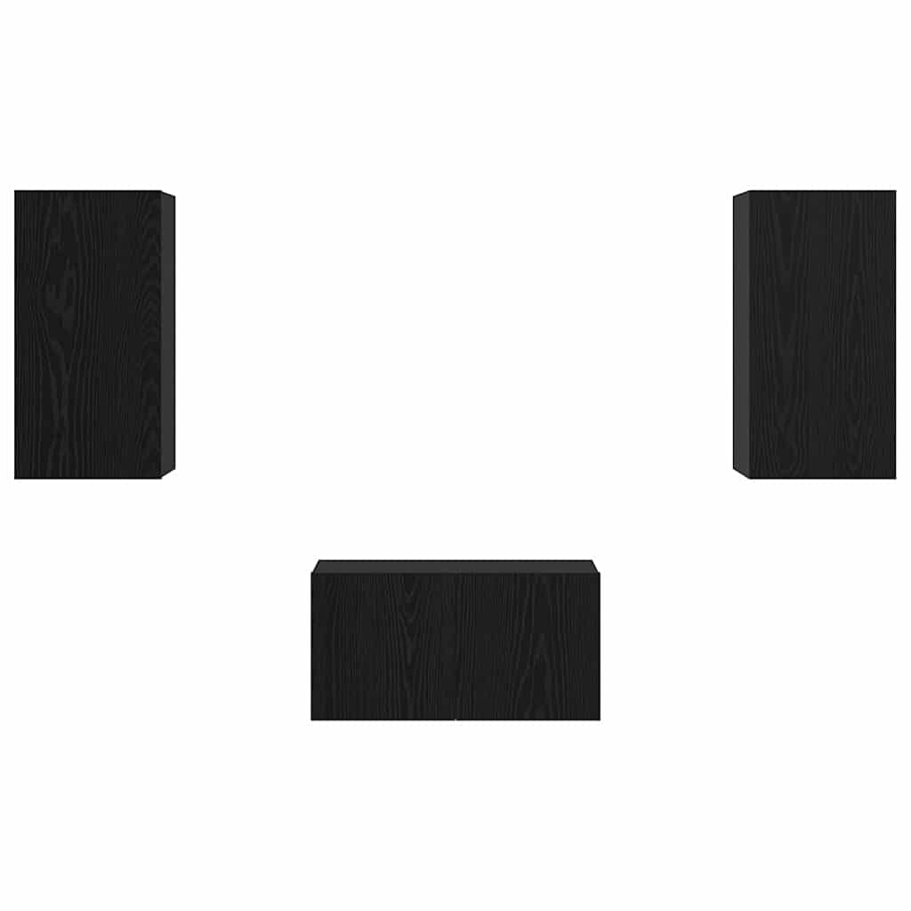 TV-Schrankset 3 pcs Schwarz Eichen-Optik Holzwerkstoff