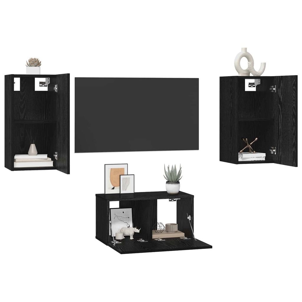 TV-Schrankset 3 pcs Schwarz Eichen-Optik Holzwerkstoff