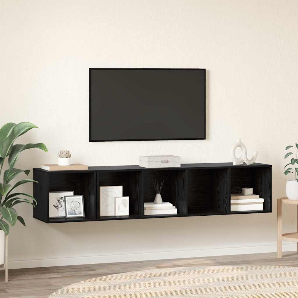 TV-Schrank Set 2 pcs Schwarz Eichen-Optik Holzwerkstoff