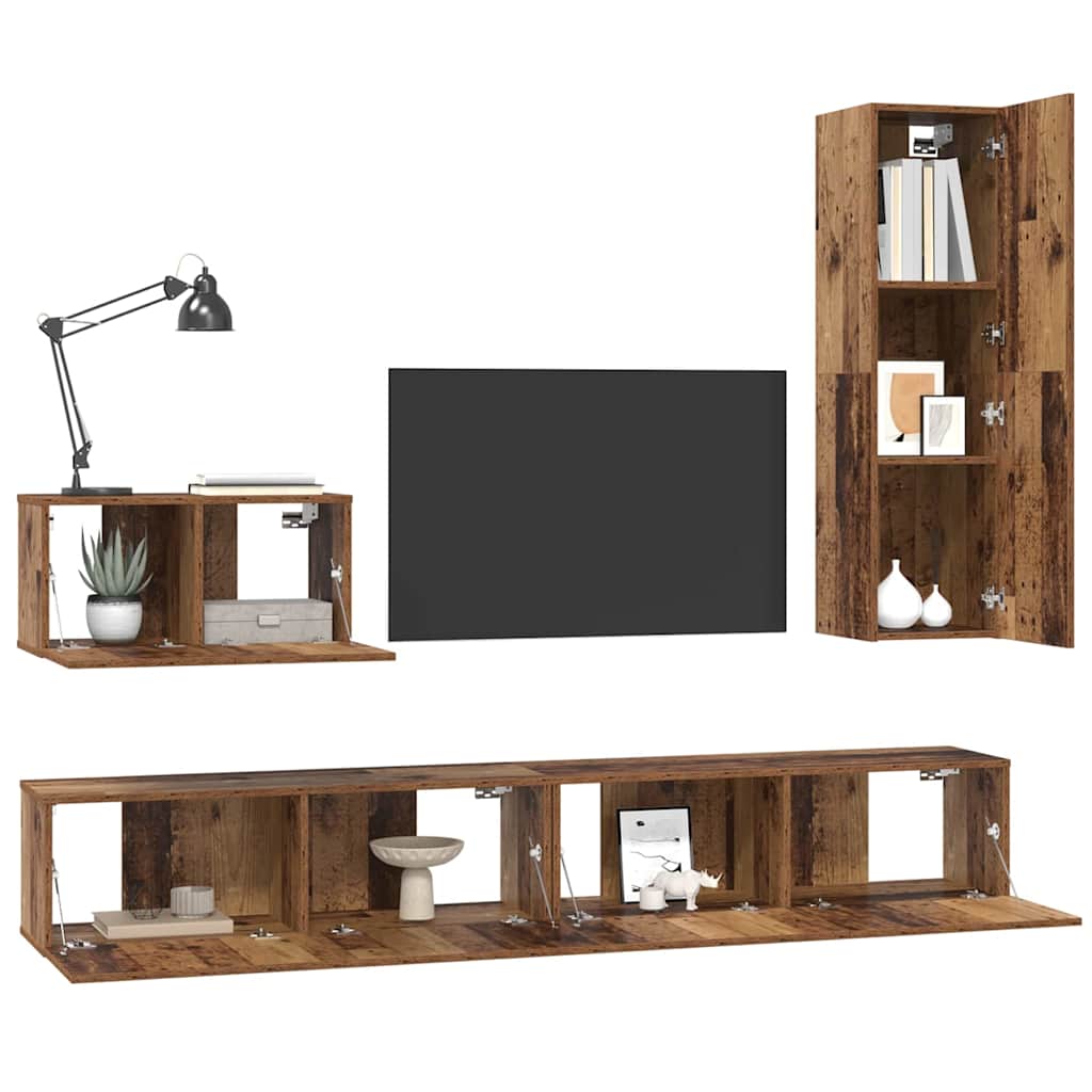 Wand-TV-Schrank Wandmontiert 4 pcs Altholz Holzwerkstoff
