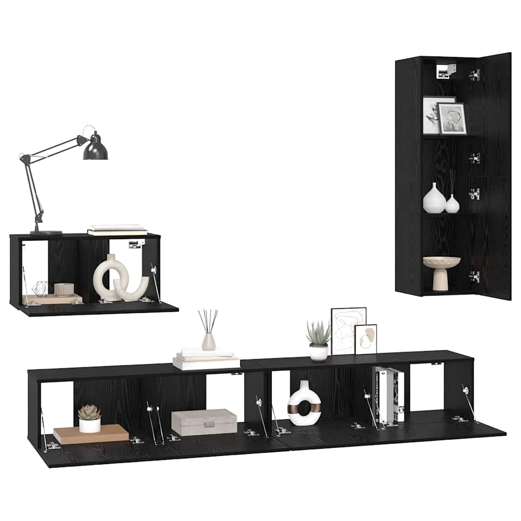 Wand-TV-Schrank 4 pcs Schwarz Eichen-Optik Holzwerkstoff