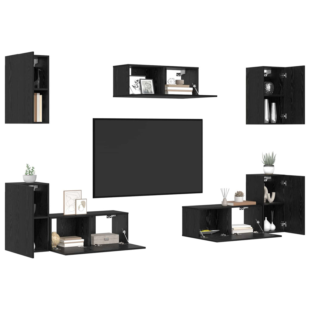 TV-Schrankset 7 pcs Schwarz Eichen-Optik Holzwerkstoff