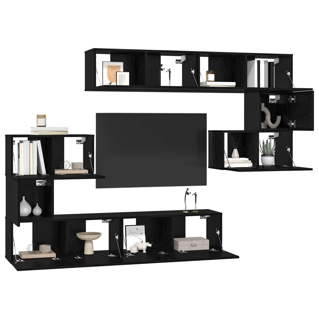 TV-Schrankset 8 pcs Schwarz Eichen-Optik Holzwerkstoff