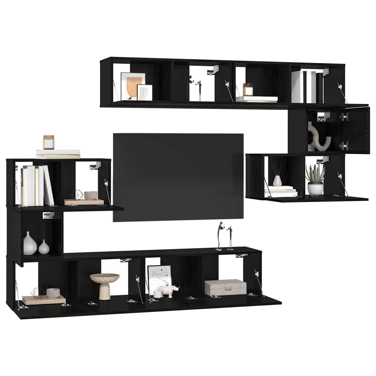 TV-Schrankset 8 pcs Schwarz Eichen-Optik Holzwerkstoff