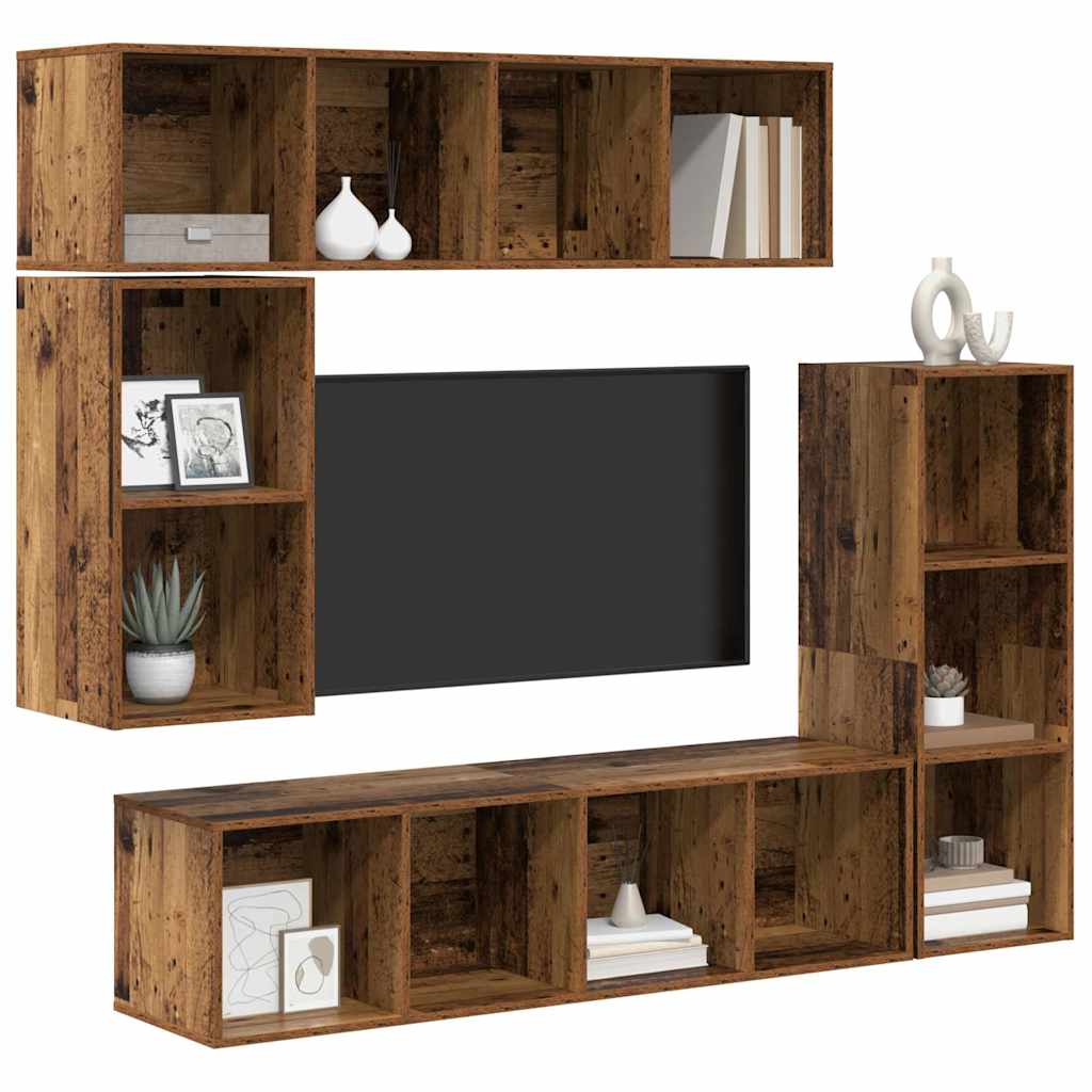TV-Schrankset Wandmontiert 4 pcs Altholz Holzwerkstoff